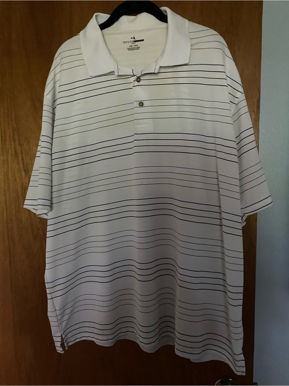 Grand Slam White Polo Golf Shirt with Navy and Black Stripes Detail, XXL, EUC